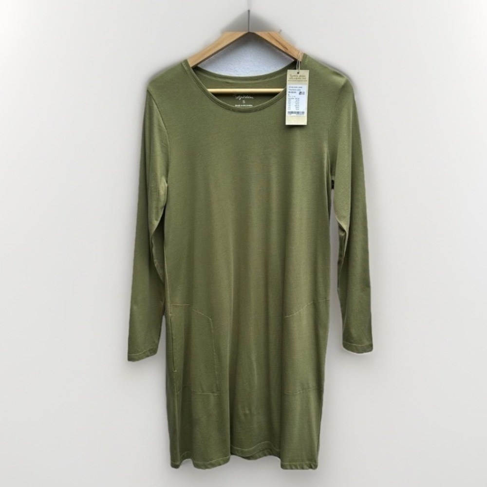Gudrun Sjoden Juliet Tunic Dress Womens S Olive Green Organic Cotton Modal New